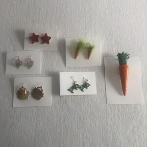 Earrings 5 pair lot Easter Basket Leprechaun Red Star Frogs Carrots Fashion